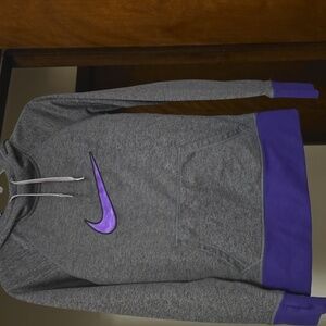 Nike Heather Gray Hoodie with Purple Logo Therma-Fit